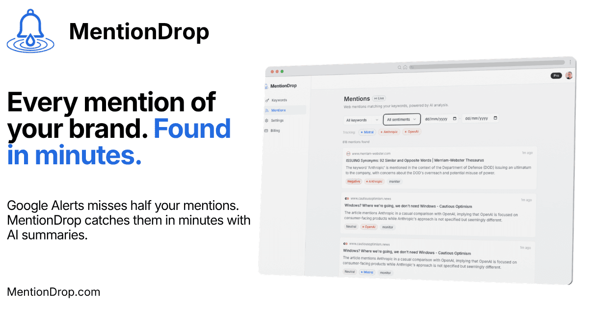MentionDrop - Web and Reddit Mention Monitoring for Brands