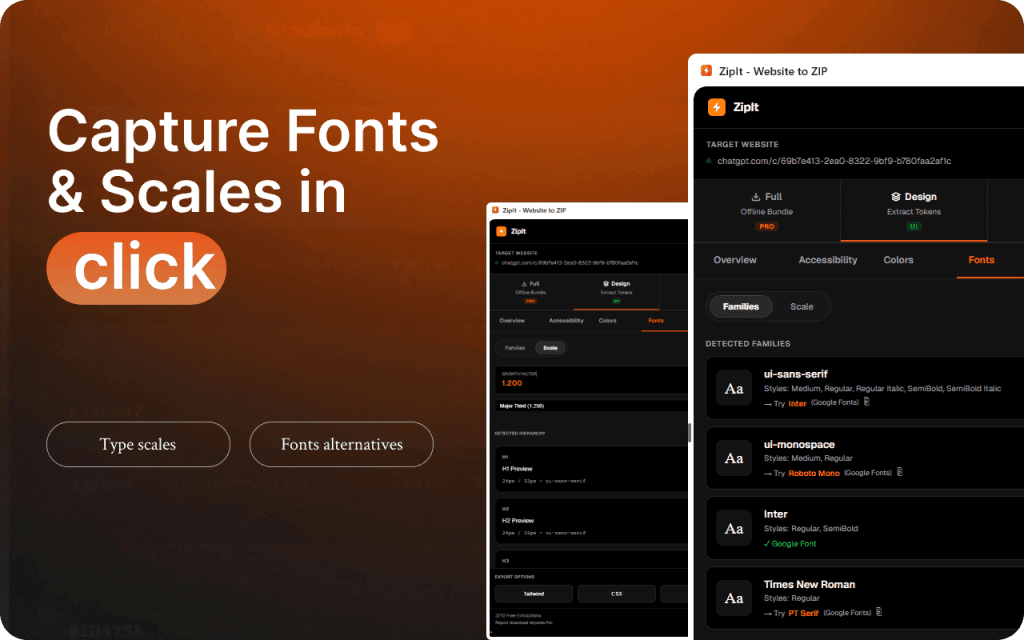ZipIt — Extract Code, Colors, Fonts & Assets from Any Website screenshot 4