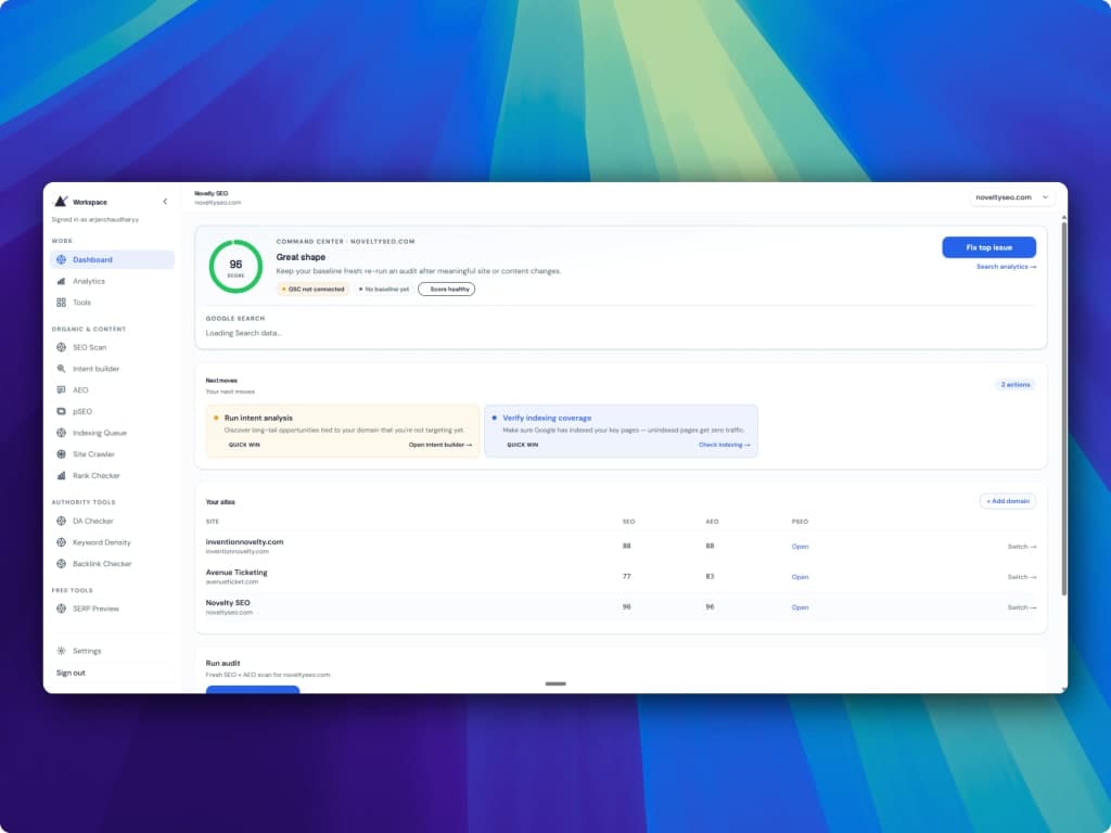 Novelty SEO screenshot 2
