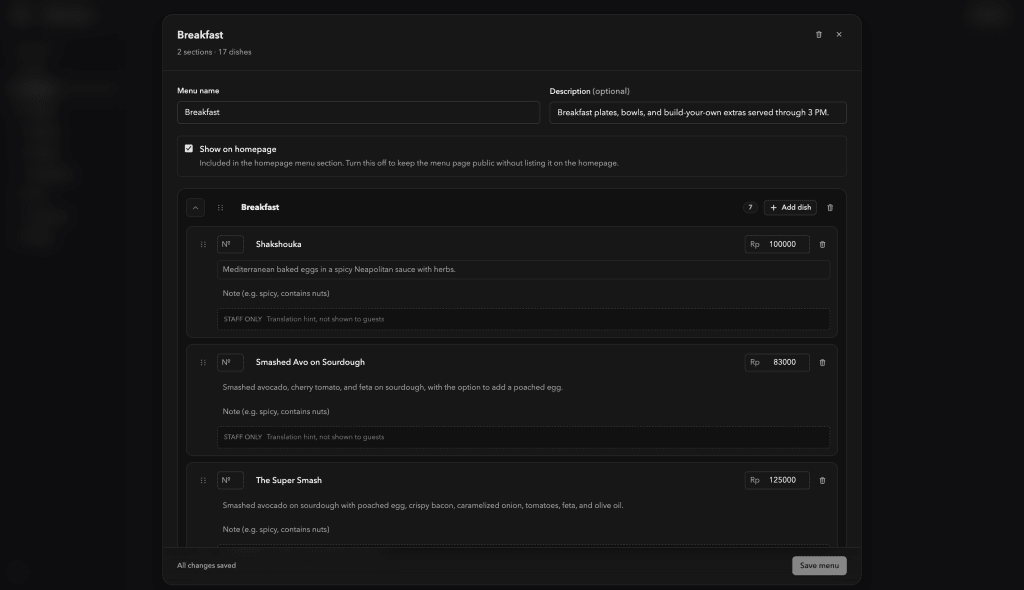 Menu Builder screenshot 2