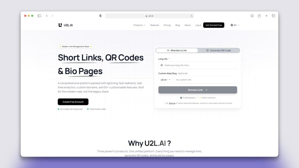 U2L AI - Short Links, QR Codes & Bio Pages screenshot 1