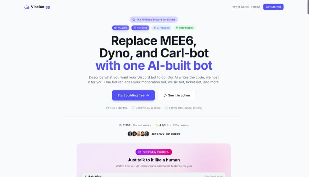 VibeBot - AI Discord Bot Maker screenshot 1