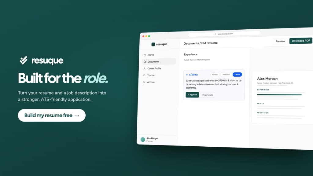 Resuque - Free AI Resume Builder & ATS Resume Checker screenshot 1 of 4