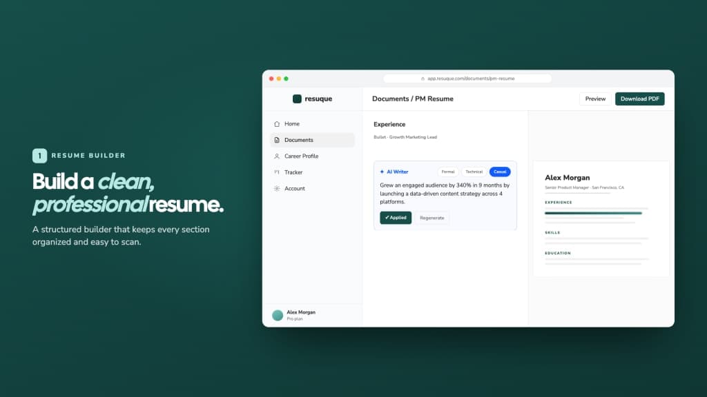 Resuque - Free AI Resume Builder & ATS Resume Checker screenshot 2 of 4