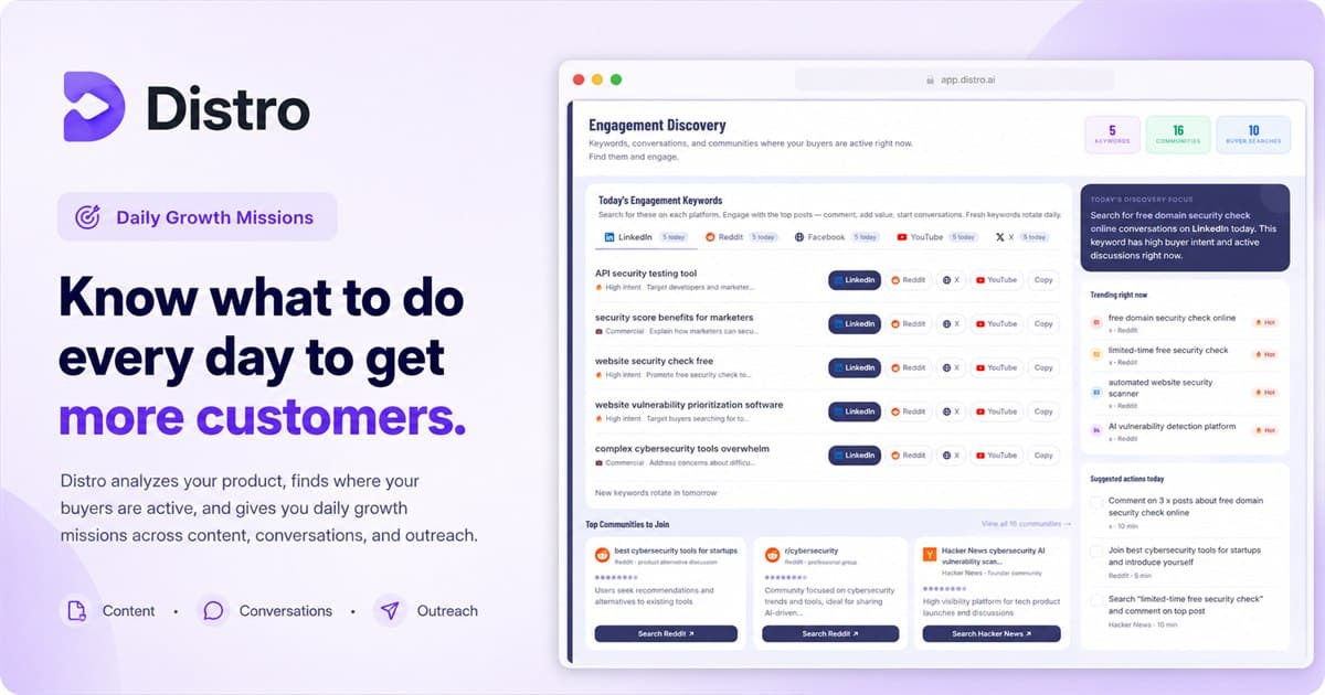 Distro — AI distribution operator for content, conversations, outreach, and pipeline.