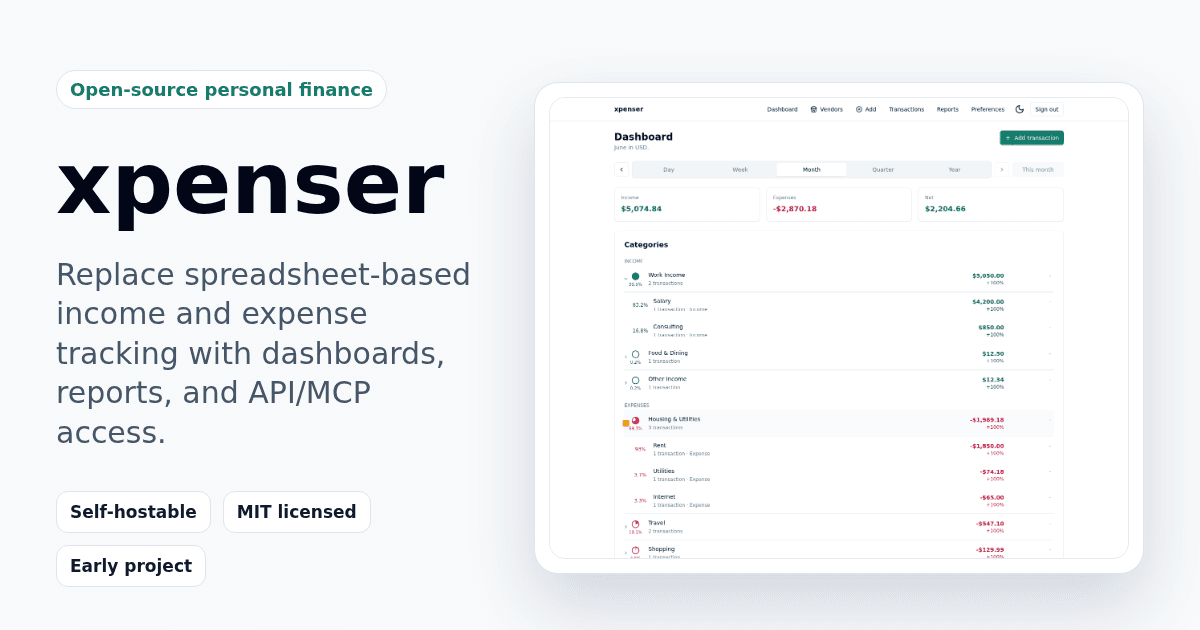 xpenser — Self-hosted Personal Finance Tracking
