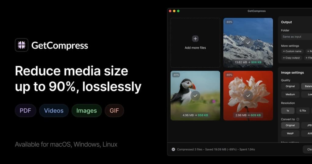 GetCompress — Lossless media compression without context switching