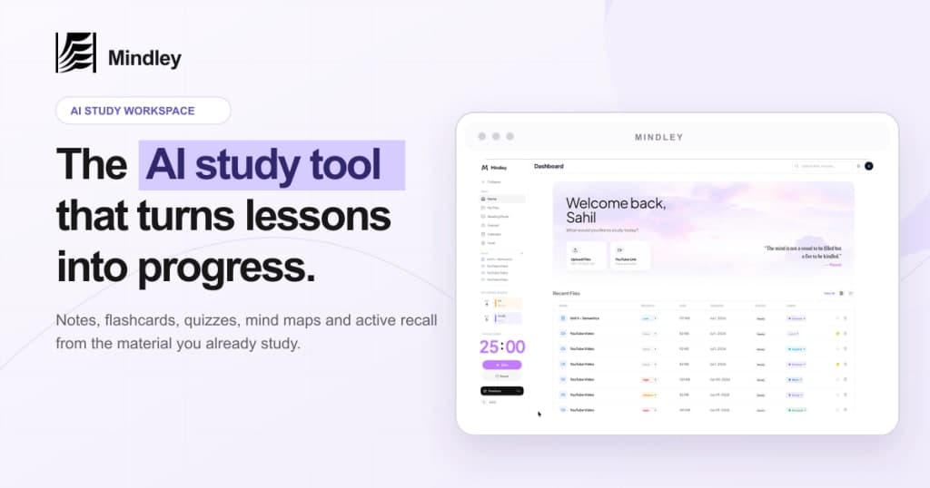 Mindley AI Study Tool - Transform lessons into effective study tools