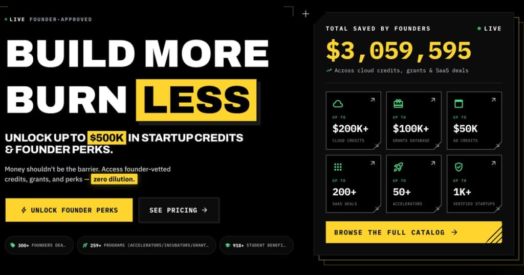 FoundersPrime - Unlock $500K in startup credits & grants