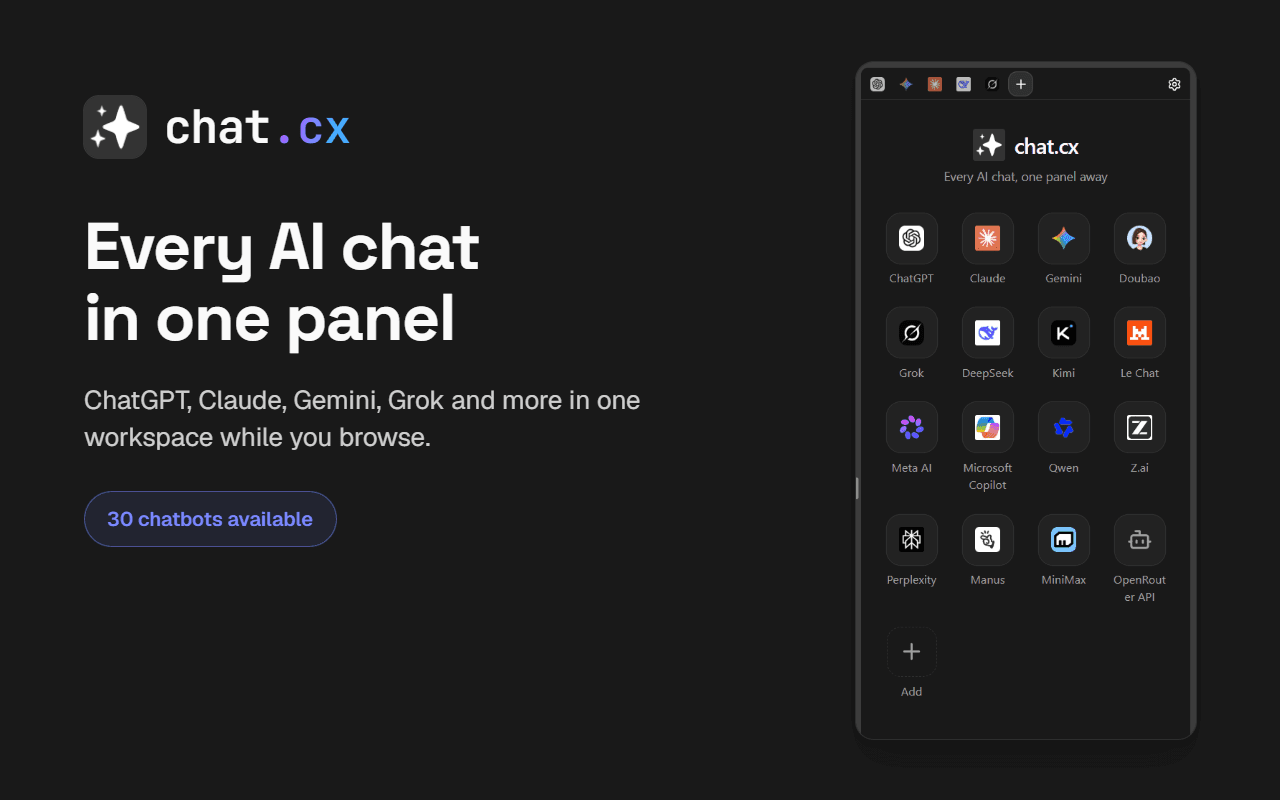 chat.cx | Every AI chat in one panel screenshot 5 of 5