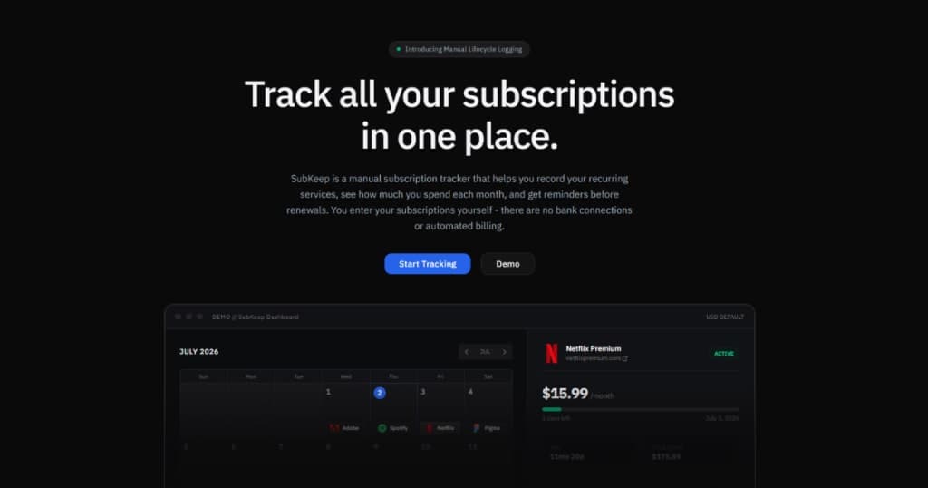 SubKeep - Track your subscriptions manually