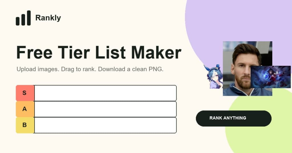 Free Tier List Maker - Rank images and download a PNG