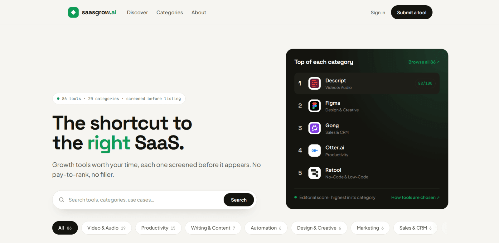 saasgrow.ai - Find the right SaaS tools fast