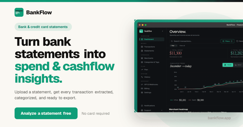 BankFlow - Turn any bank statement PDF into clean, categorized data