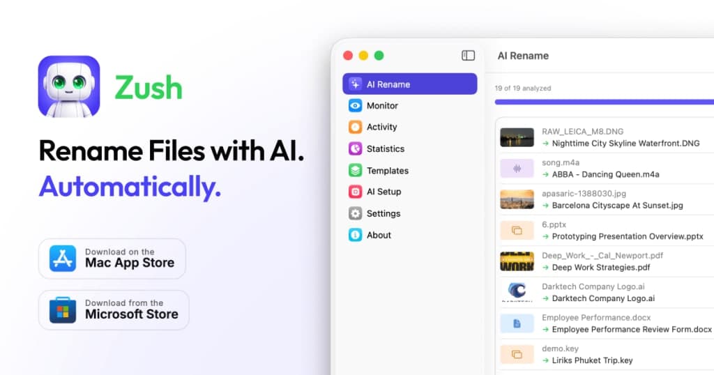Zush - Turn messy files into clear, searchable names with AI