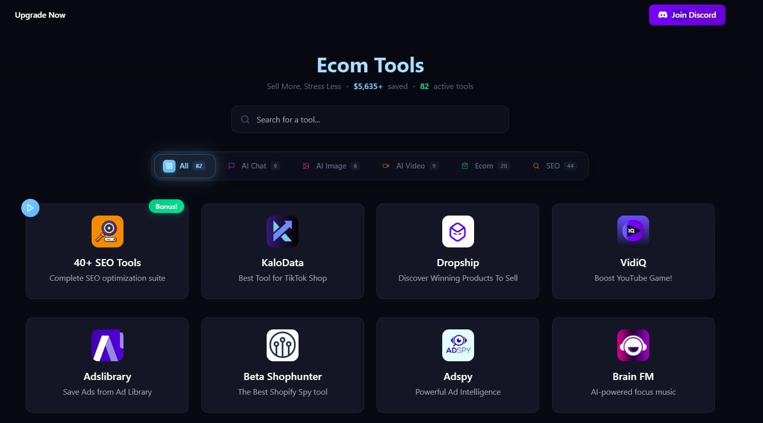 Ecom Tools - 80+ Premium Spy & AI Tools