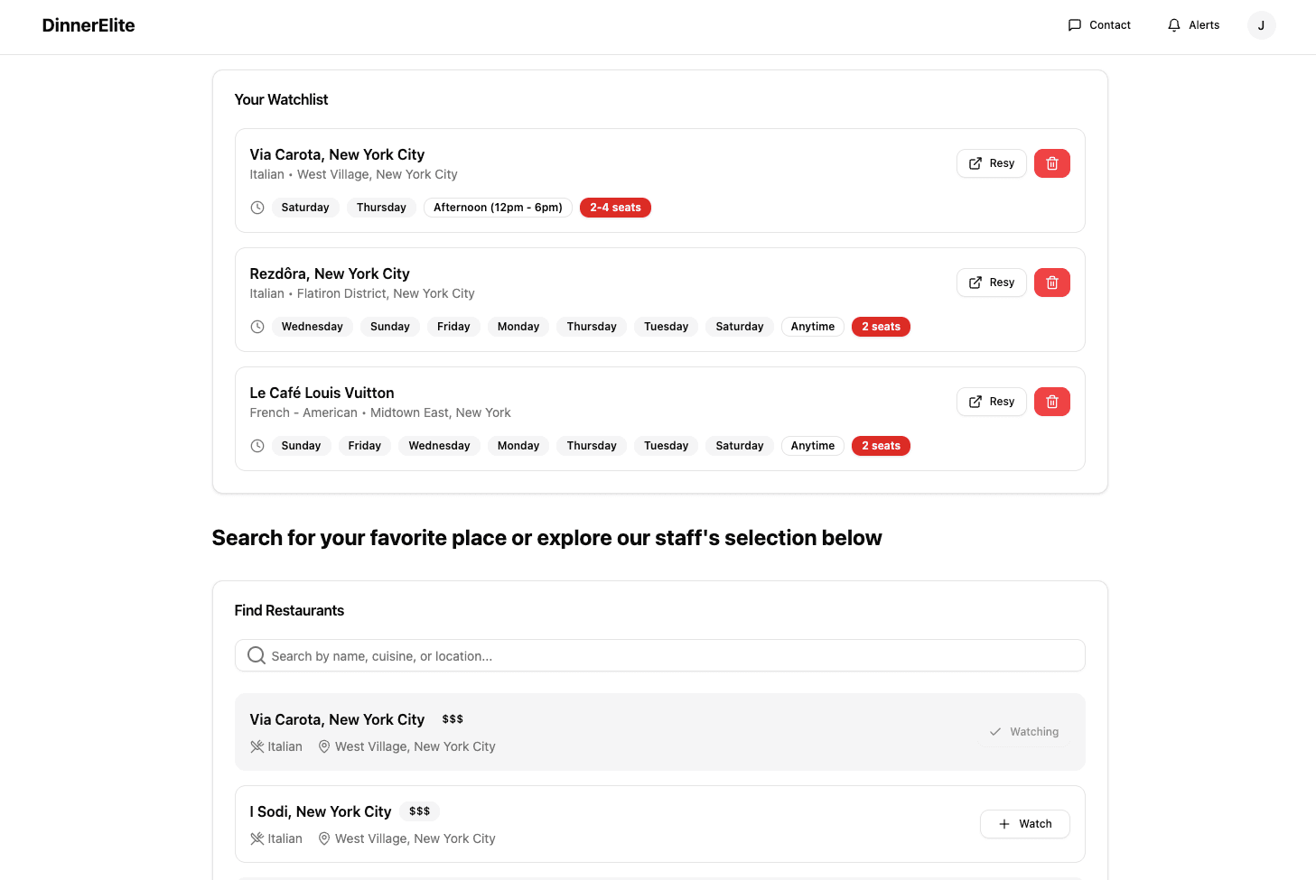 DinnerElite - Reservation alerts for NYC's hardest-to-book restaurants