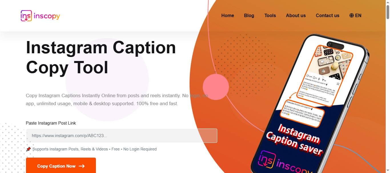 Inscopy Instagram Caption Copy Tool screenshot 1 of 1