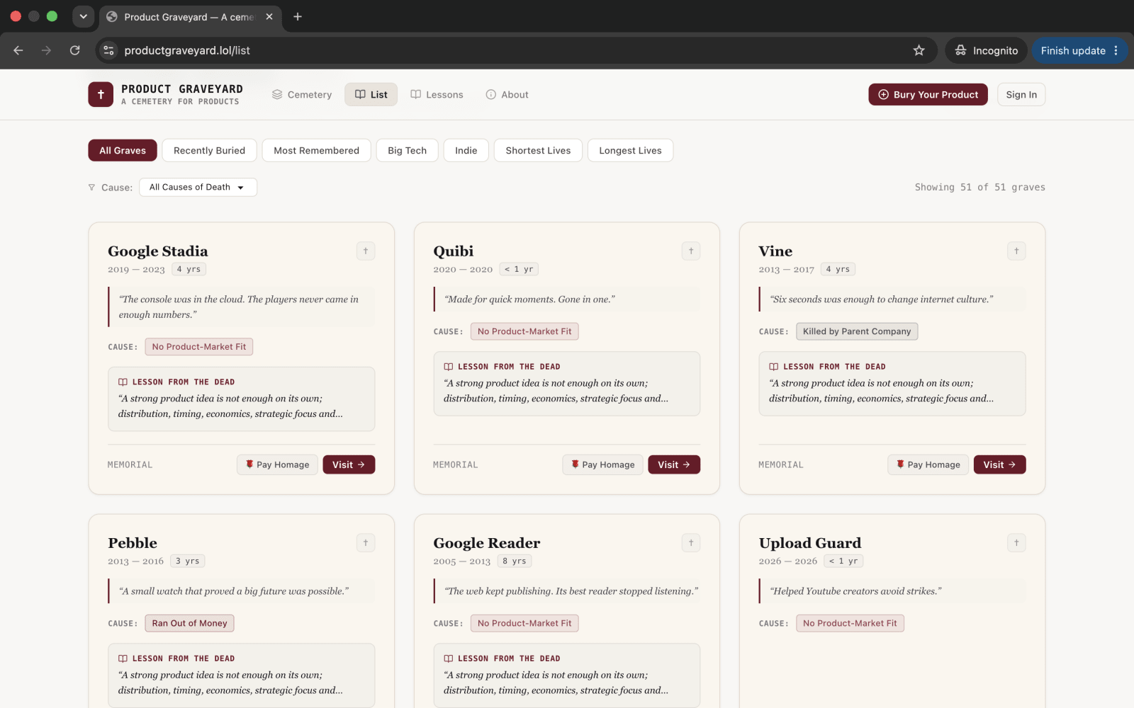 Product Graveyard screenshot 3 of 5