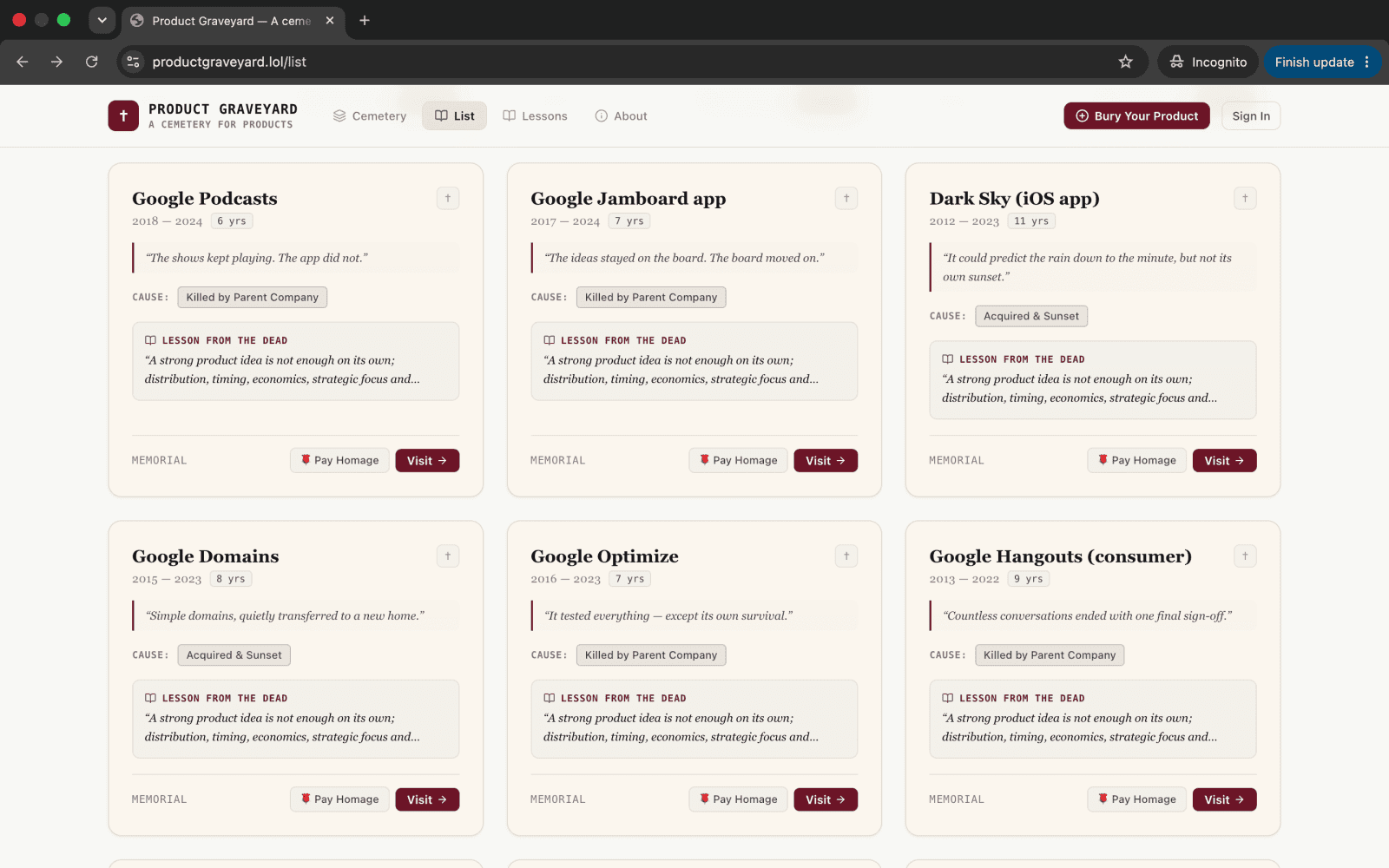 Product Graveyard screenshot 4 of 5