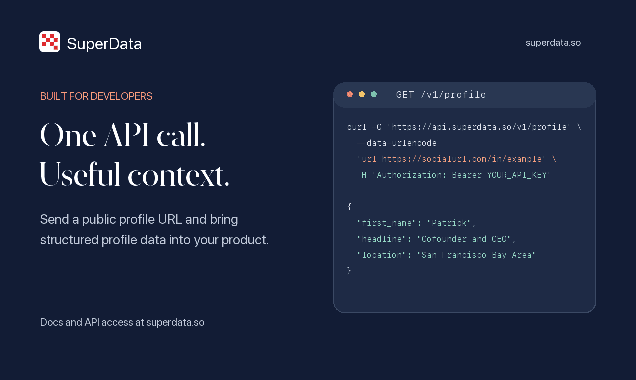 SuperData - People, company, and work email APIs for AI agents and CRM