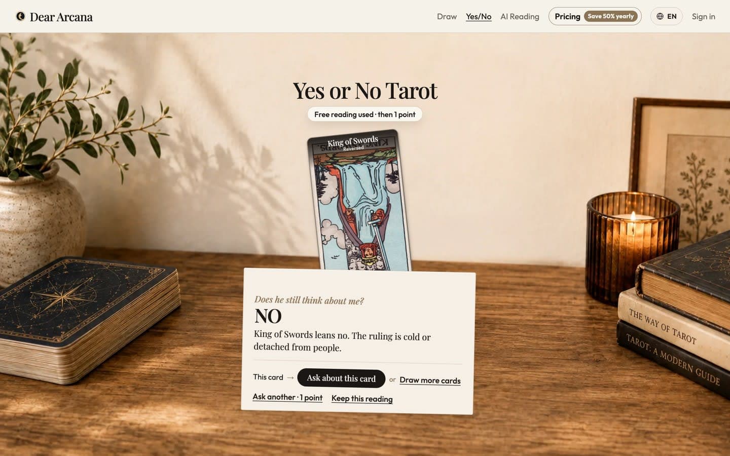 Dear Arcana - Free online tarot: draw cards, get a yes or no, ask AI.