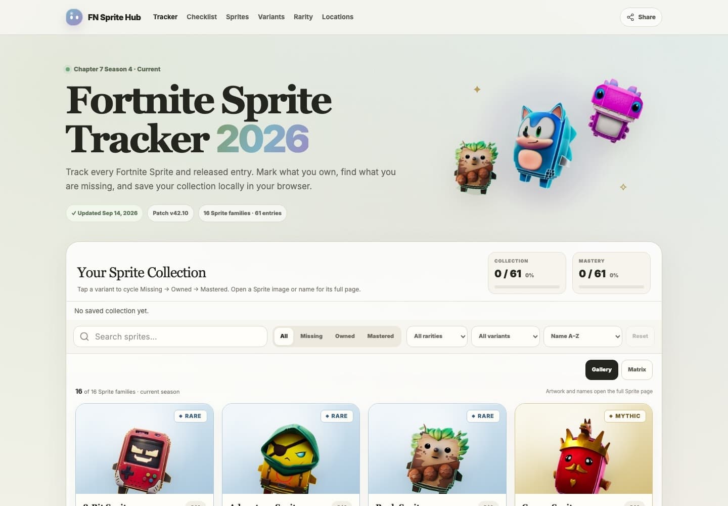 FN Sprite Hub - Track Fortnite Sprites and find what is missing from your collection.
