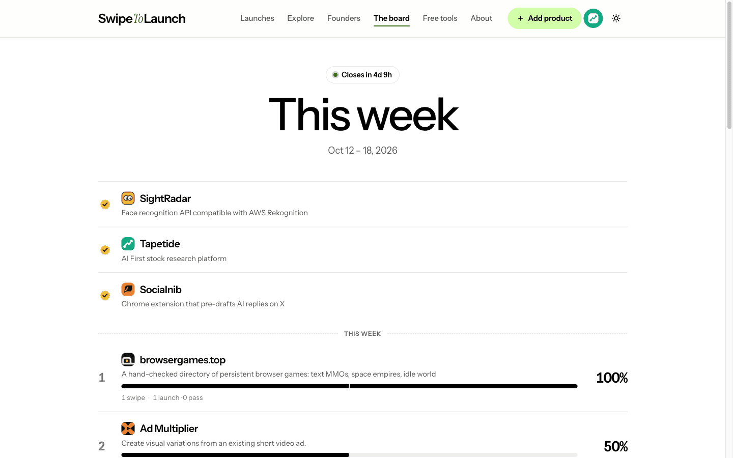 SwipeToLaunch - Tinder-style launch directory for startups and apps
