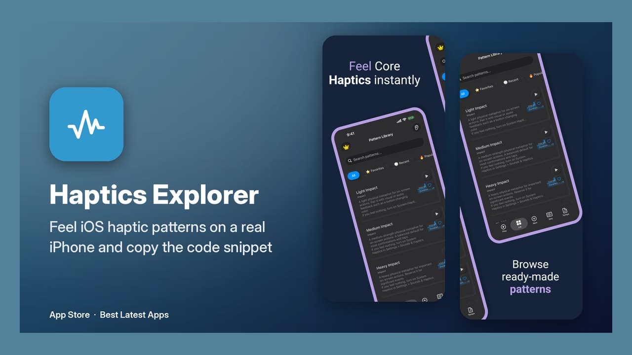 Haptics Explorer - Feel iOS haptic patterns on a real iPhone, copy the code