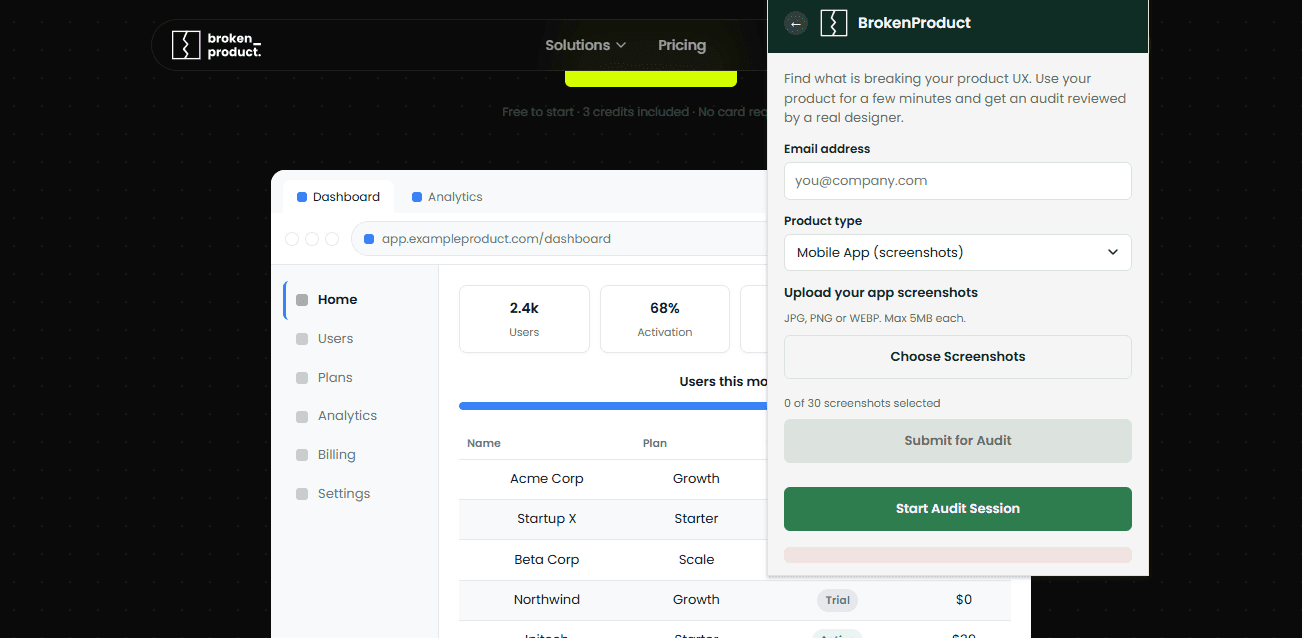 BrokenProduct - UX Audit for Founders. Report in 12 hours.