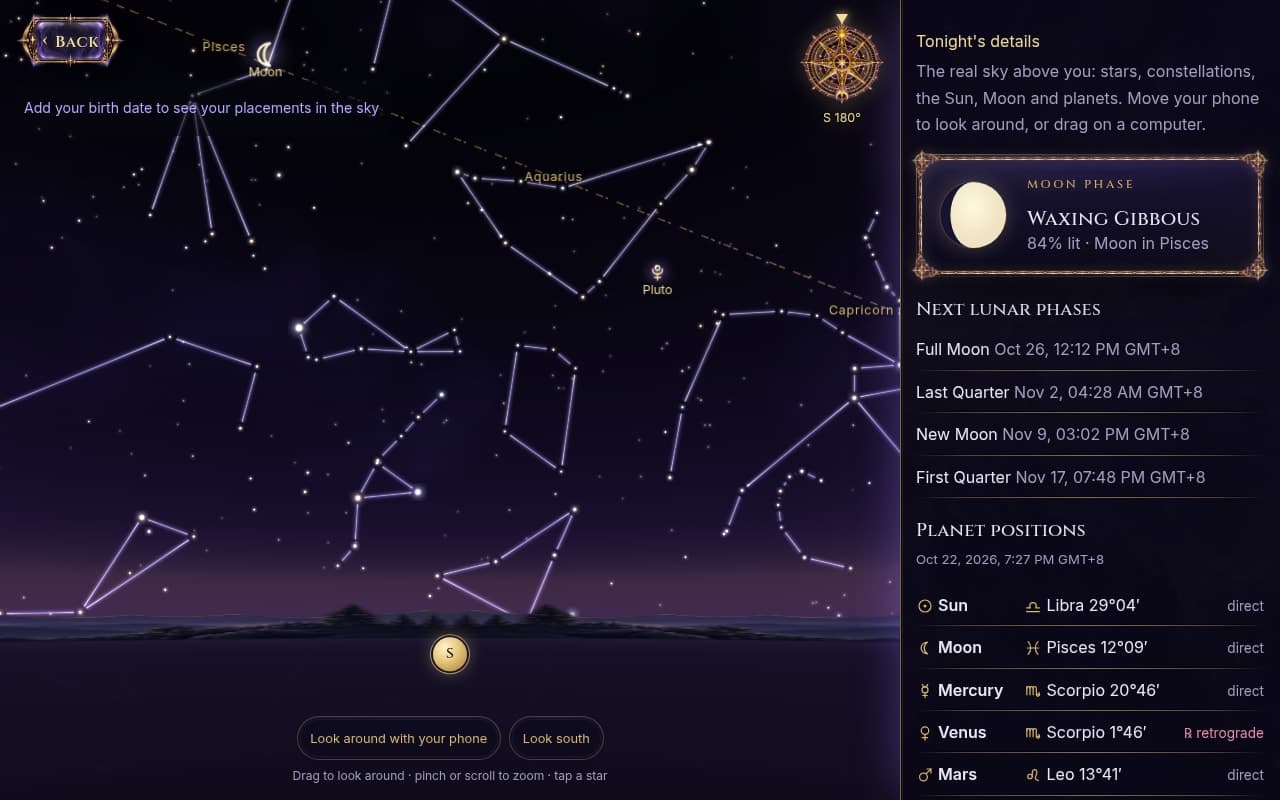 Horoscope.me - Free birth chart, daily horoscope & live 3D sky. No signup.