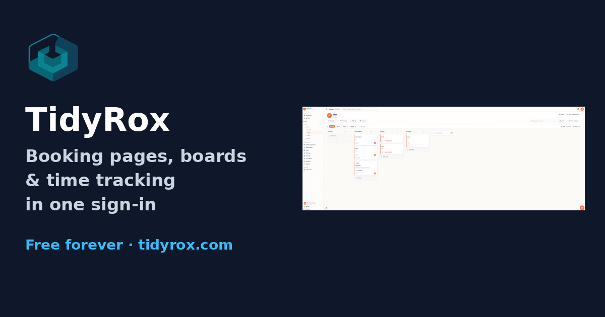 TidyRox - Booking pages, Kanban/Gantt boards & time tracking