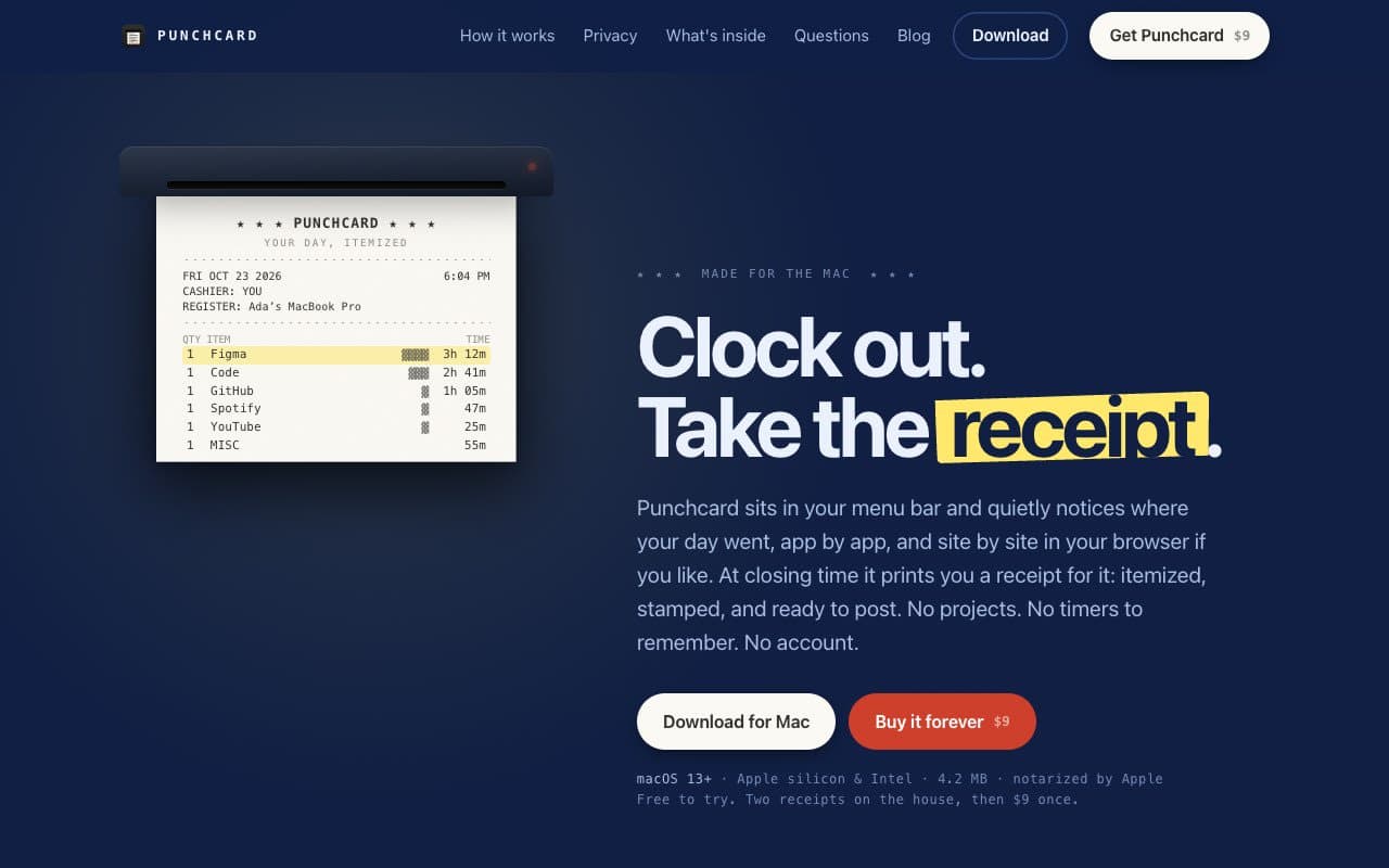 Punchcard - A receipt of where your workday went