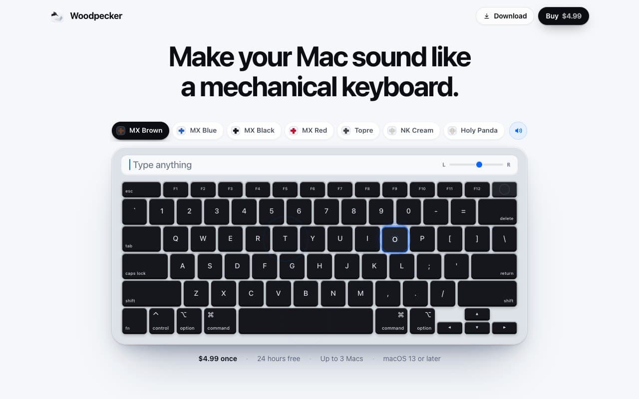 Woodpecker - Mechanical keyboard sounds for your Mac