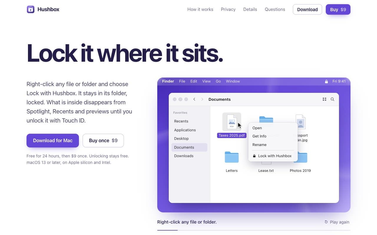 Hushbox - Lock any file or folder on your Mac