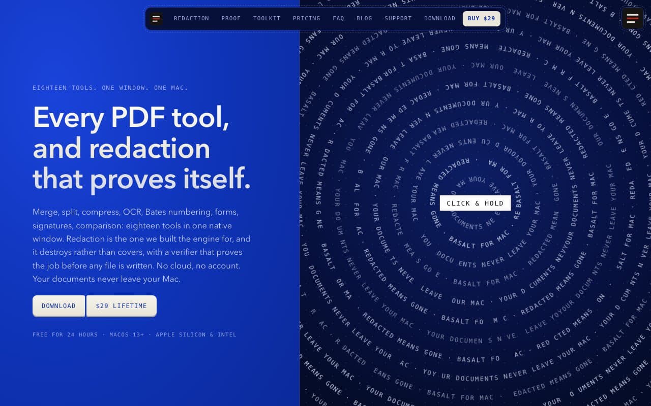 Basalt - 18 PDF tools for Mac, with redaction that proves itself