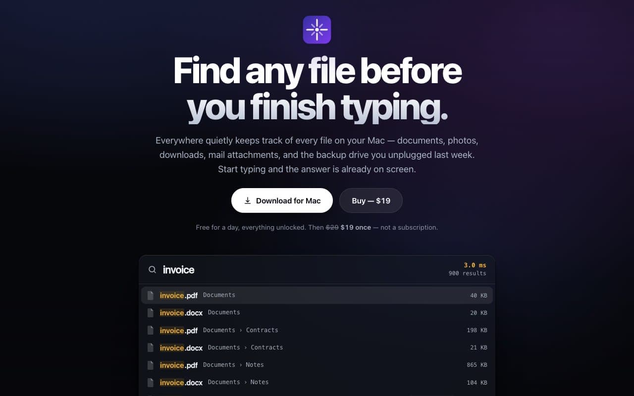 Everywhere - Find any file on your Mac before you finish typing