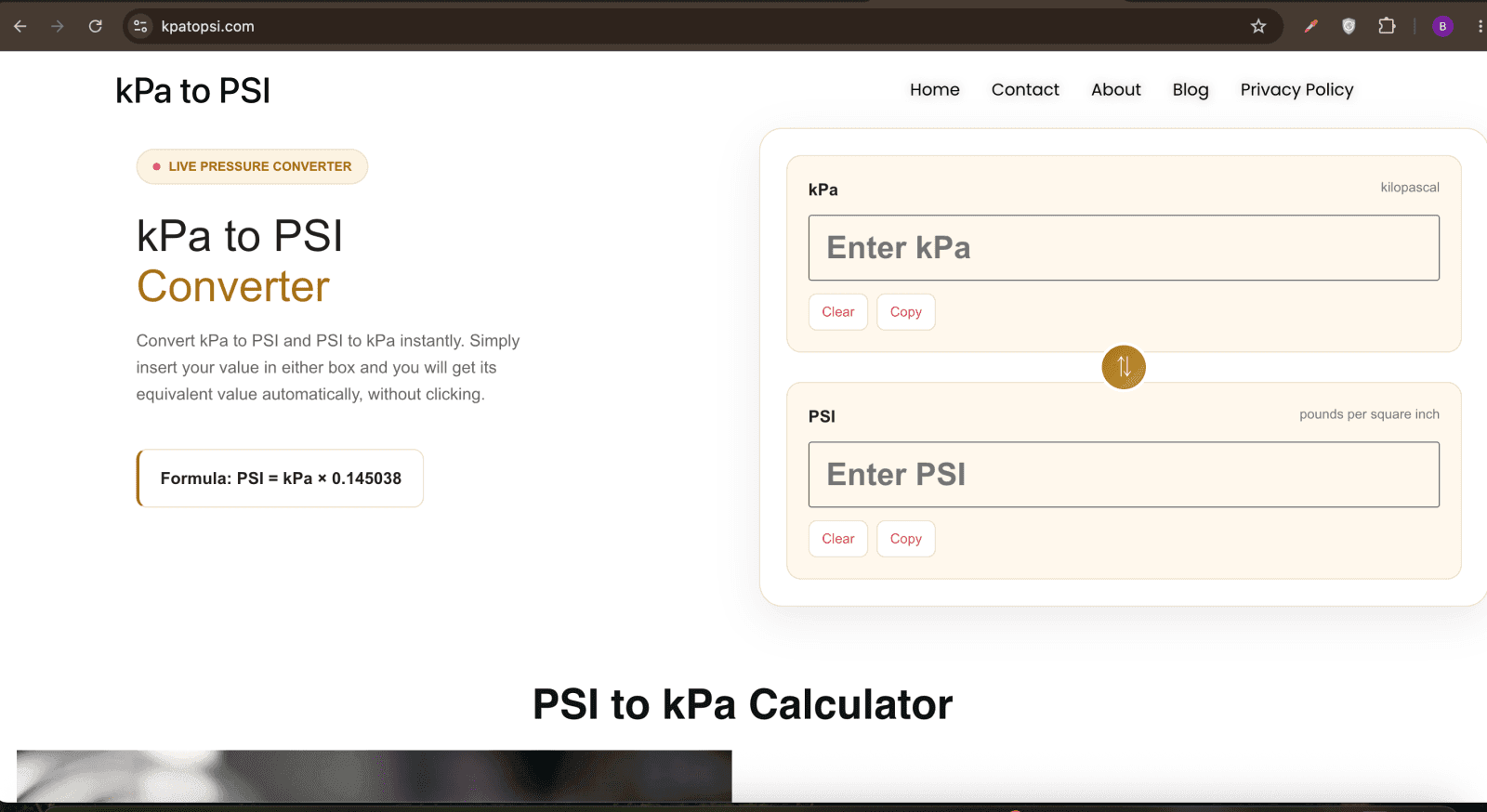 kPa to PSI Converter - Instant pressure conversion tool