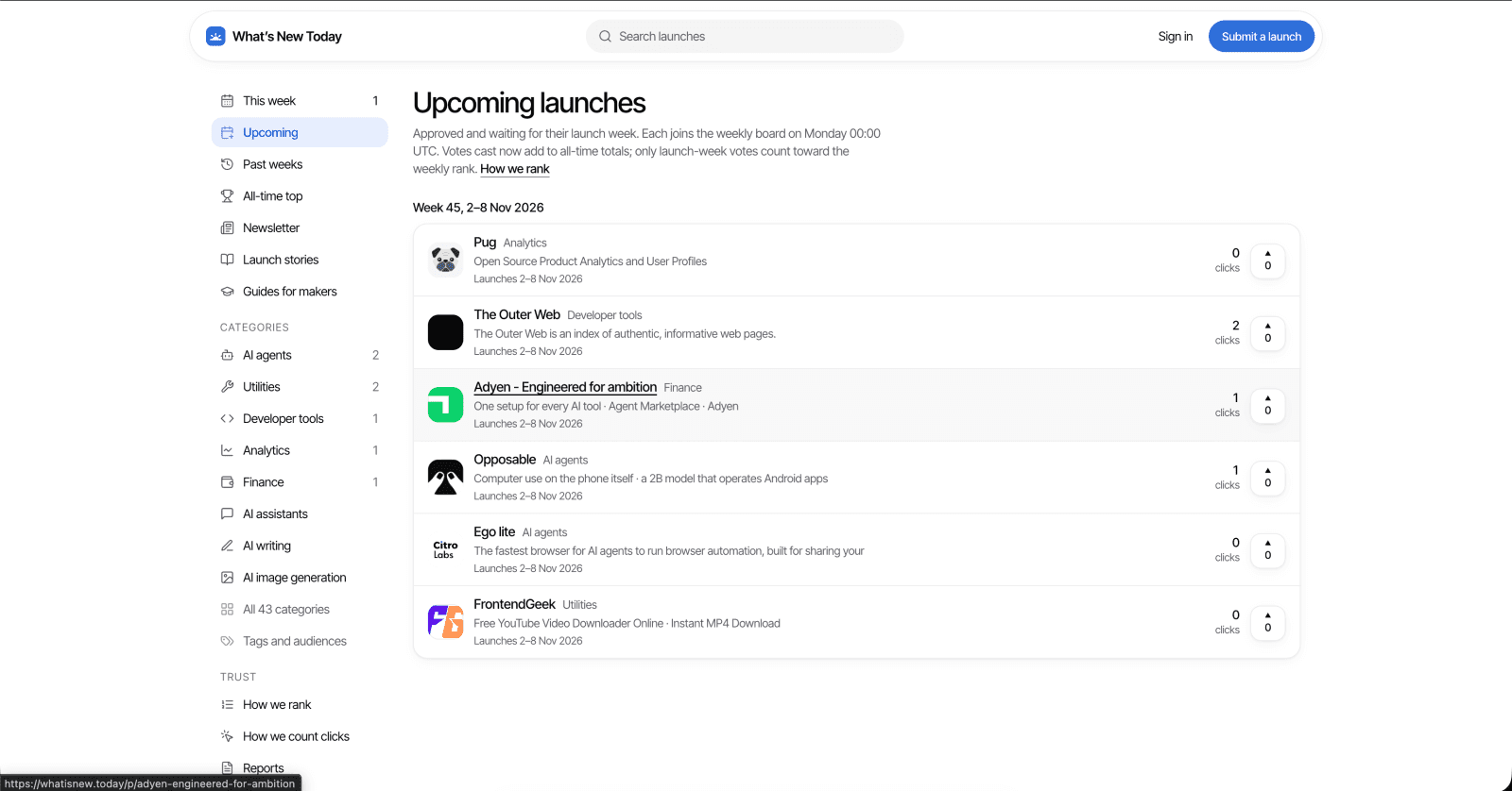 What’s New Today - The launch directory that proves what it sends