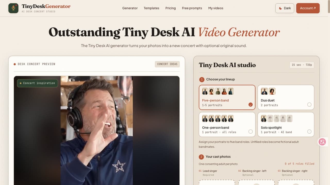 Tiny Desk Generator - Create AI desk-band performance videos from your photos