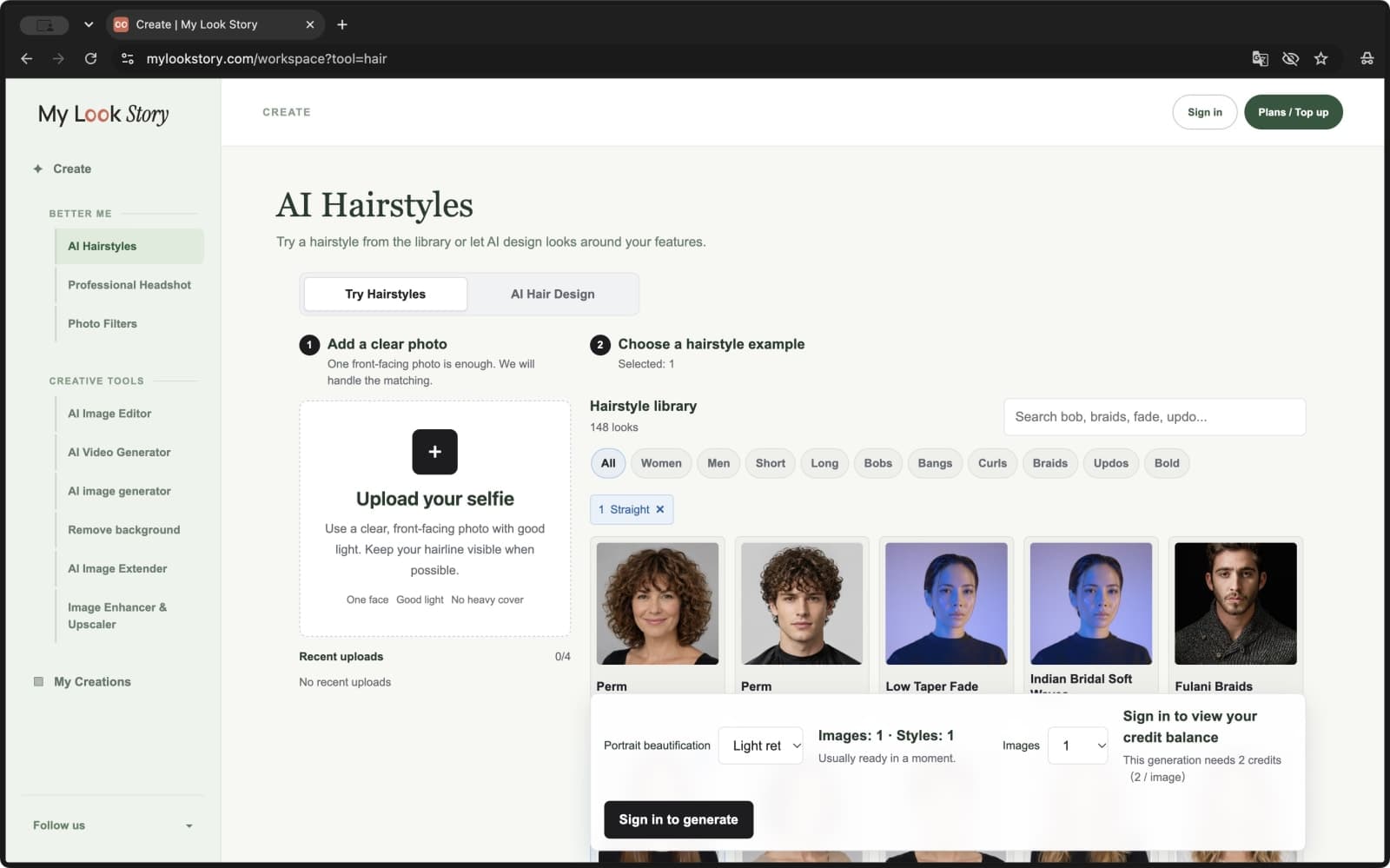 MyLookStory - AI hairstyle try-on, photo editing, images and videos